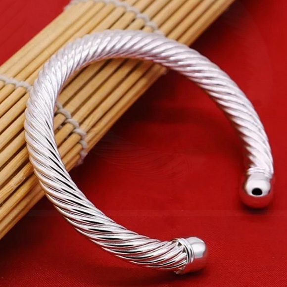 Sterling Silver Twisted Bangle Cuff Bracelet - Picture 3 of 5